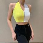 Cropped Halter-neck Two-tone Zip Camisole Top