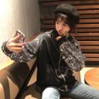 Sequined Sleeve Zip Jacket Black - One Size
