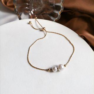 Faux Pearl Bracelet 1 Pc - Bracelet - White & Gold - One Size
