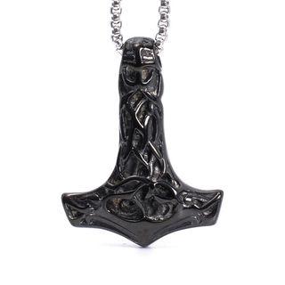 Stainless Steel Embossed Pendant Necklace Pendant - Black - One Size