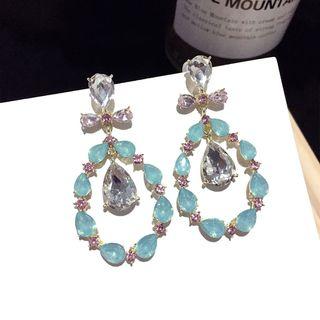 Faux Crystal Hoop Dangle Earring 1 Pair - Silver Earrings - Gold - One Size