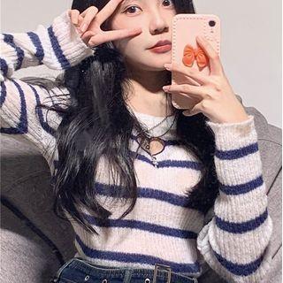 Heart Cut-out Knit Sweater White - One Size
