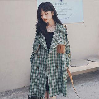 Double Breasted Plaid Trench Jacket