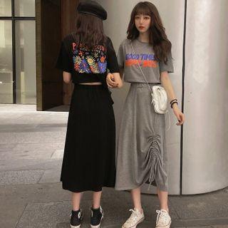 Set: Printed Top/ Drawstring Midi Skirt