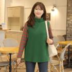 Turlte-neck Sleeveless Wool Blend Sweater