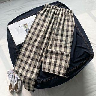 Plaid Drawstring-hem Pants