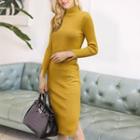 Belted Bodycon Knitted Dress Yellow - One Size