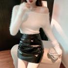 Furry Sweater / Mini Fitted Skirt