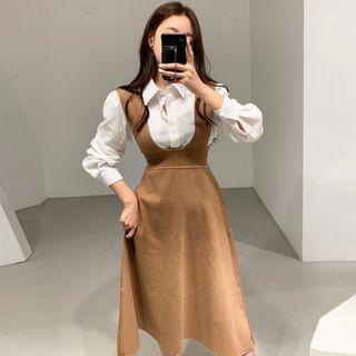 Long-sleeve Shirt / Midi Knit Jumper Dress