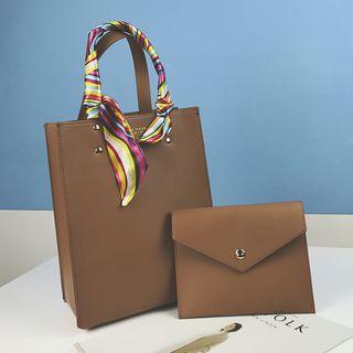 Set: Faux Leather Tote + Envelop Pouch