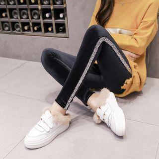 Glitter Trim Velvet Skinny Pants