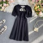 Keyhole Short-sleeve Eyelet Lace Dress