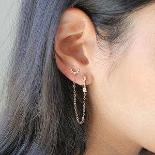 Rhinestone Chained Sterling Silver Earring