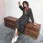 Pattern Ruffle Long-sleeve Dress