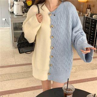 Two-tone Panel Cardigan Blue & White - One Size