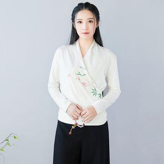 Long-sleeve Floral Print Knit Top