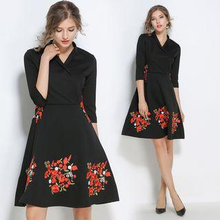 Flower Embroidered A-line Dress