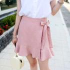 Frill-hem Linen Mini Skirt