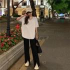 Short-sleeve Cutout T-shirt / Wide Leg Pants