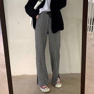 Wide Leg Houndstooth Pants Houndstooth - Black & White - One Size