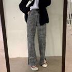 Wide Leg Houndstooth Pants Houndstooth - Black & White - One Size