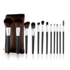 Set Of 12: Faux Leather Handle Makeup Brush As Shown In Figure - One Size
