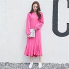 Round-neck Ruffle-hem Maxi Dress