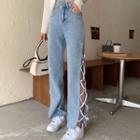 Slit Strappy Wide Leg Jeans