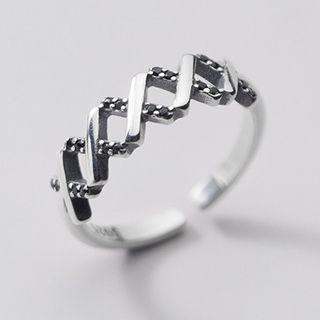 Rhinestone Cross Sterling Silver Open Ring Silver - One Size