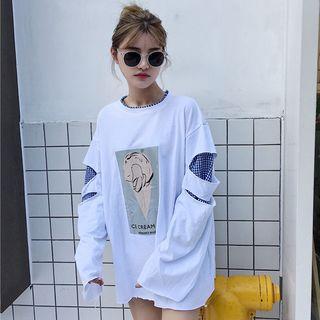 Plaid Panel Printed Long Sleeve T-shirt