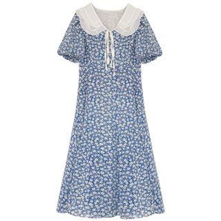 Puff-sleeve Floral Midi Sundress