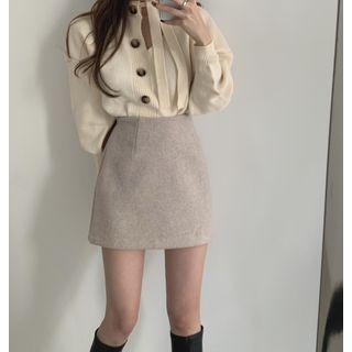 Tie Neck Sweater / Mini A-line Skirt