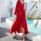 Open Back High Low Long-sleeve Midi A-line Dress