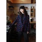 Corduroy Double-breasted Floral Print Blazer