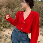 Heart Button-up Cardigan Red - One Size