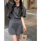 Short-sleeve Plain Polo-shirt / Plain Mini Skirt