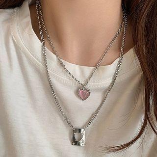 Heart Necklace Necklace - Silver - One Size