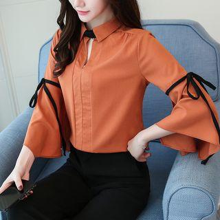 3/4-sleeve Collared Chiffon Shirt
