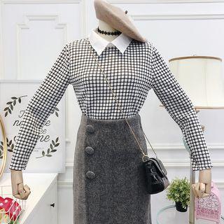 Collared Plaid Knit Top