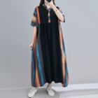 Short-sleeve Stripe Panel Midi A-line Dress Stripe - Red - One Size