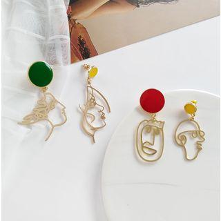 Asymmetric Face Print Drop Earring / Clip-on Earring