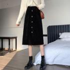 Corduroy Button-up Midi Skirt