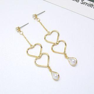 Faux Pearl Rhinestone Heart Dangle Earring As Shown In Figure - One Size