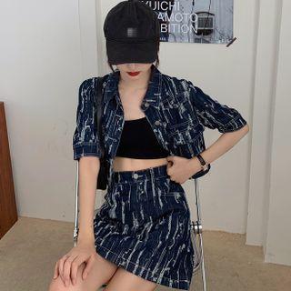 Short-sleeve Denim Crop Shirt / Mini Pencil Skirt