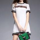 Mesh Trim Embroidered Short Sleeve Dress