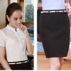 Set: Short-sleeve Lace Blouse + Pencil Skirt