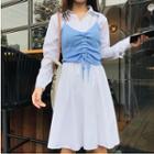 Set: Long-sleeve A-line Dress + Spaghetti Strap Top