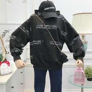 Loose-fit Lettering Hooded Long Top