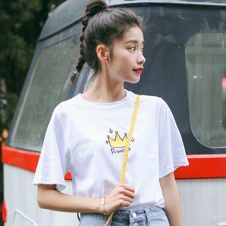 Short-sleeve Crown Embroidered T-shirt