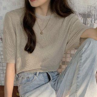 Short-sleeve Plain Wide Knit Top